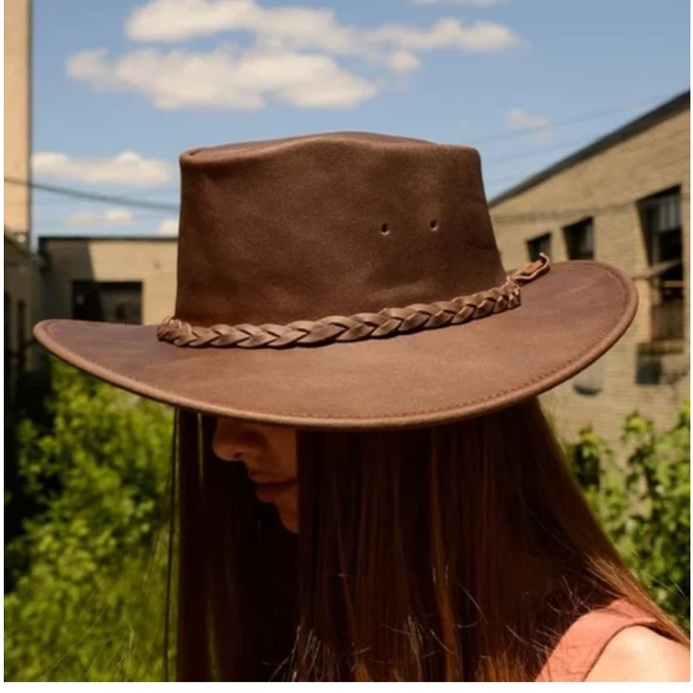 Minnetonka the fold up hat in leather brown L